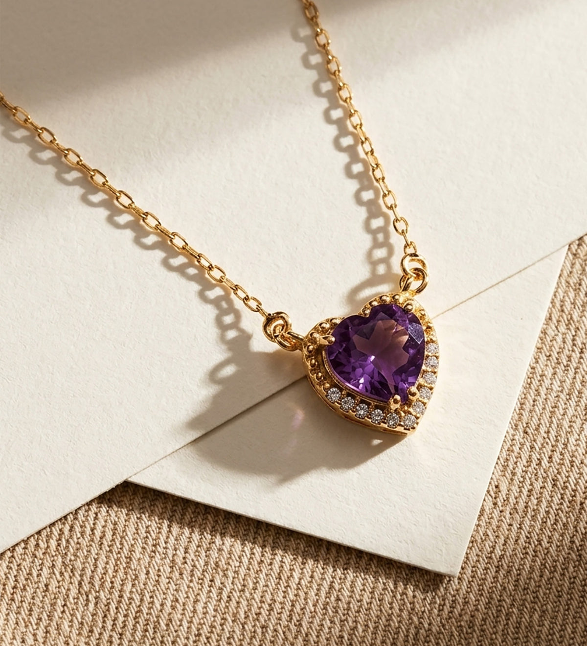 Heart-shaped amethyst necklace | 18kt yellow gold