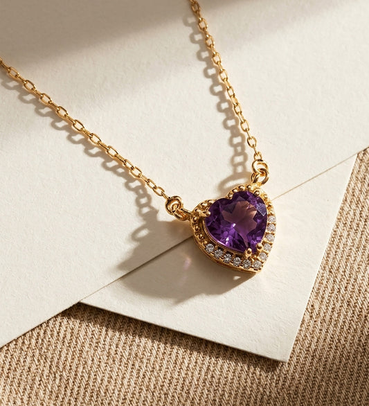 Heart-shaped amethyst necklace | 18kt yellow gold