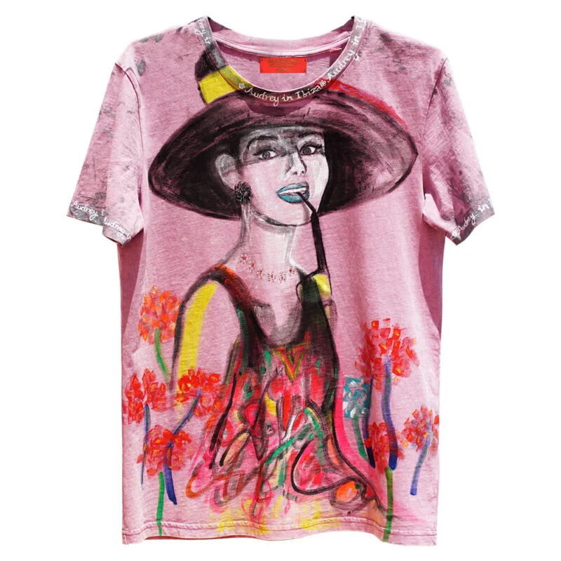Audrey in Ibiza t-shirt – Handpainted Tshirt Audrey Hepburn Vanguerati 800X800.Jpg