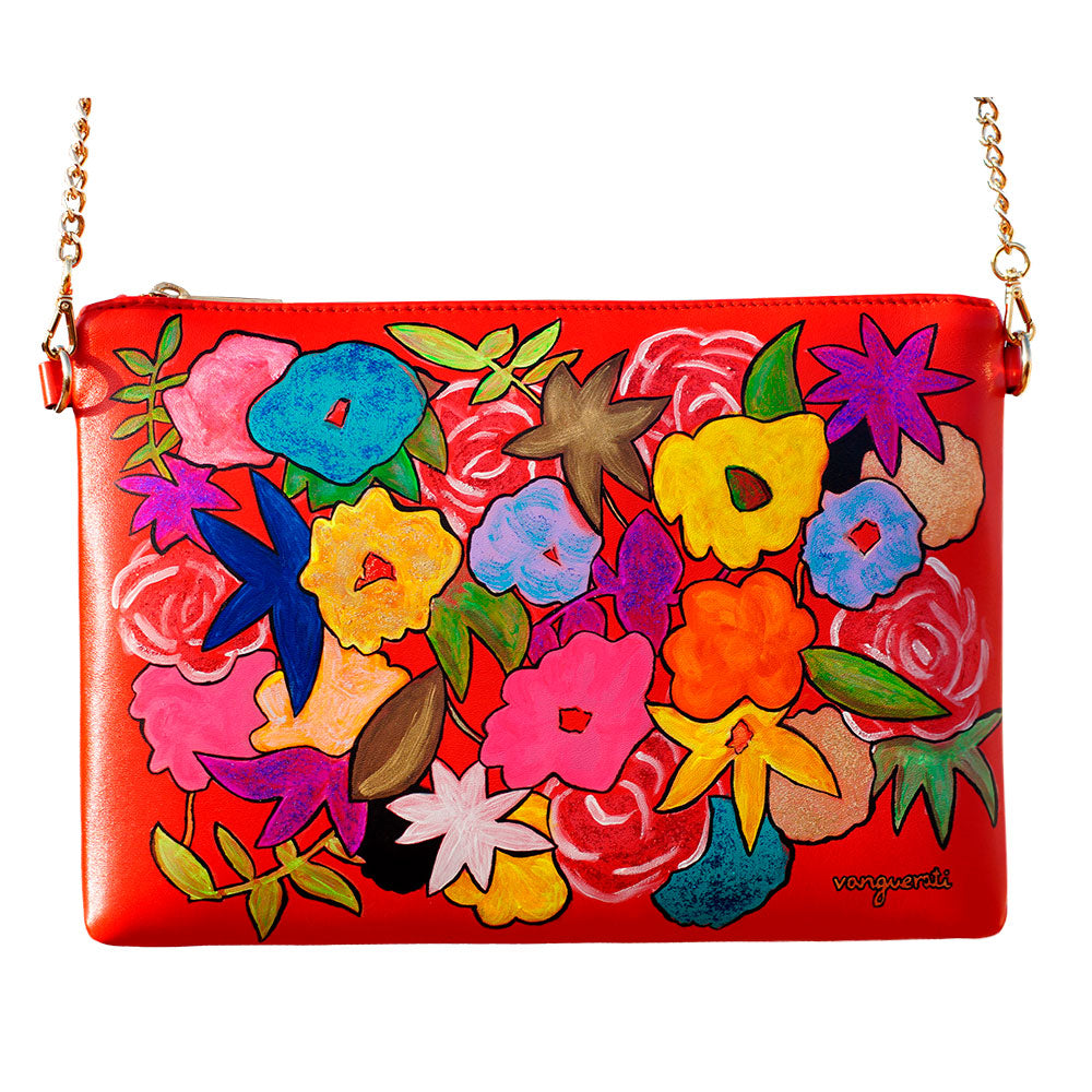 Abstract flowers red hand-painted leather bag – Hand Painted Leather Bag Flowers