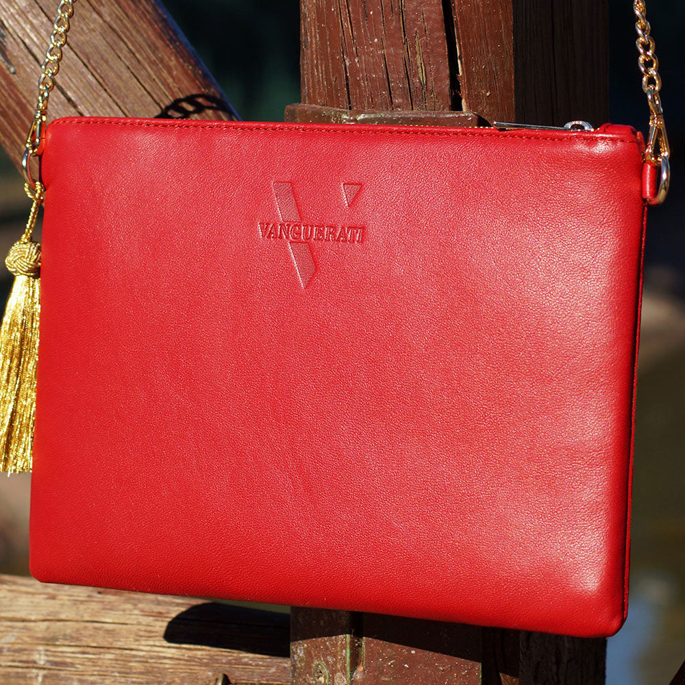 Abstract flowers red hand-painted leather bag – Hand Painted Leather Bag Flowers Back