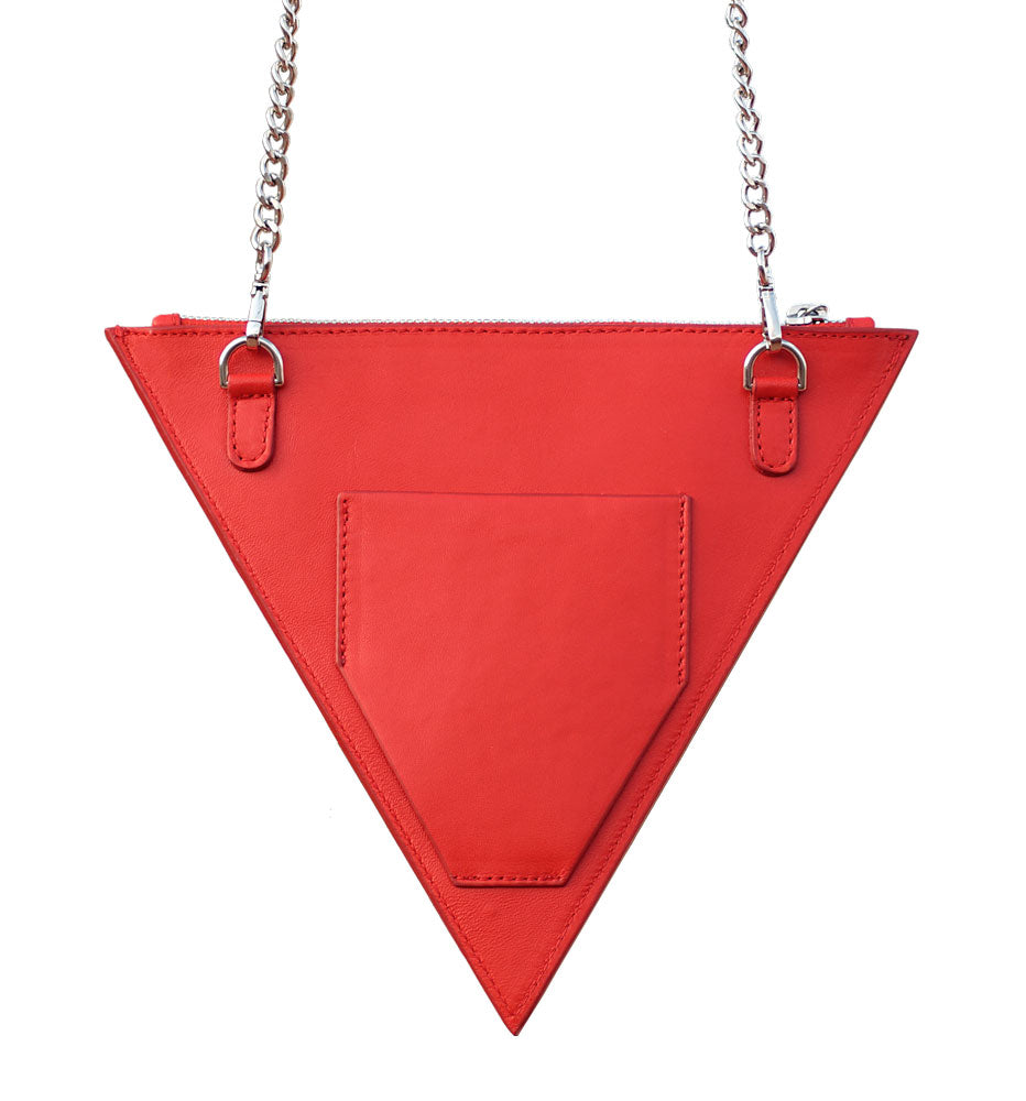 Triangle bag hand-painted diamond red leather – Bolso Triangular Cuero Rojo Vanguerati