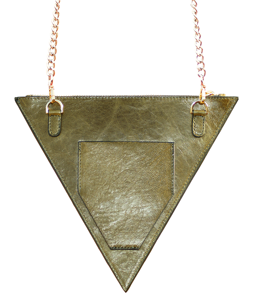 Triangle bag green leather – Bolso Verde Triangular Vanguerati