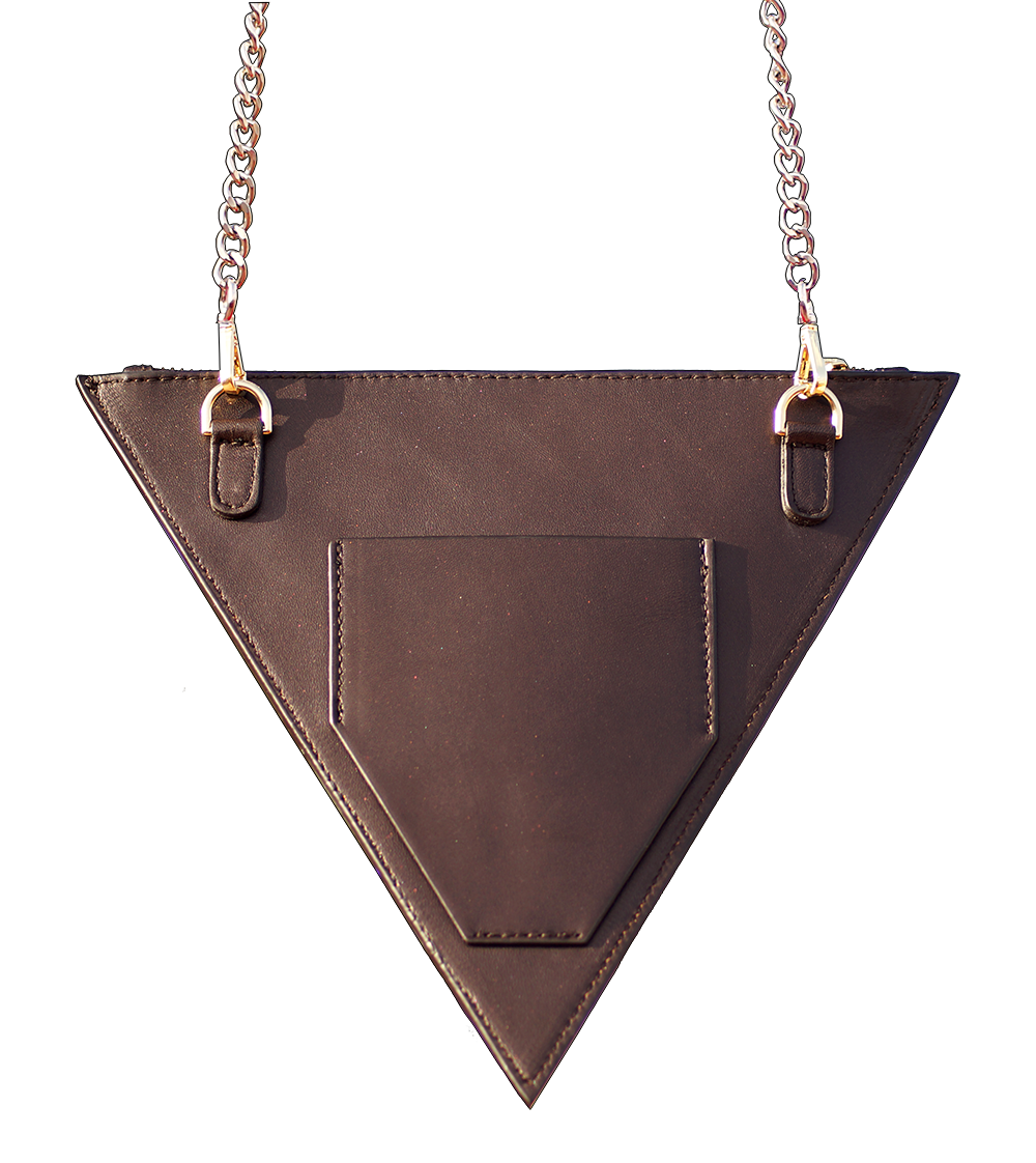 Triangle bag hand-painted diamond brown leather – Bolso MarróN Purpurina Trasero