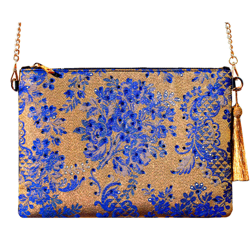 Fallera Champagne blue leather bag with Swarovski – Fallera Leather Bag Swarovski Crystals