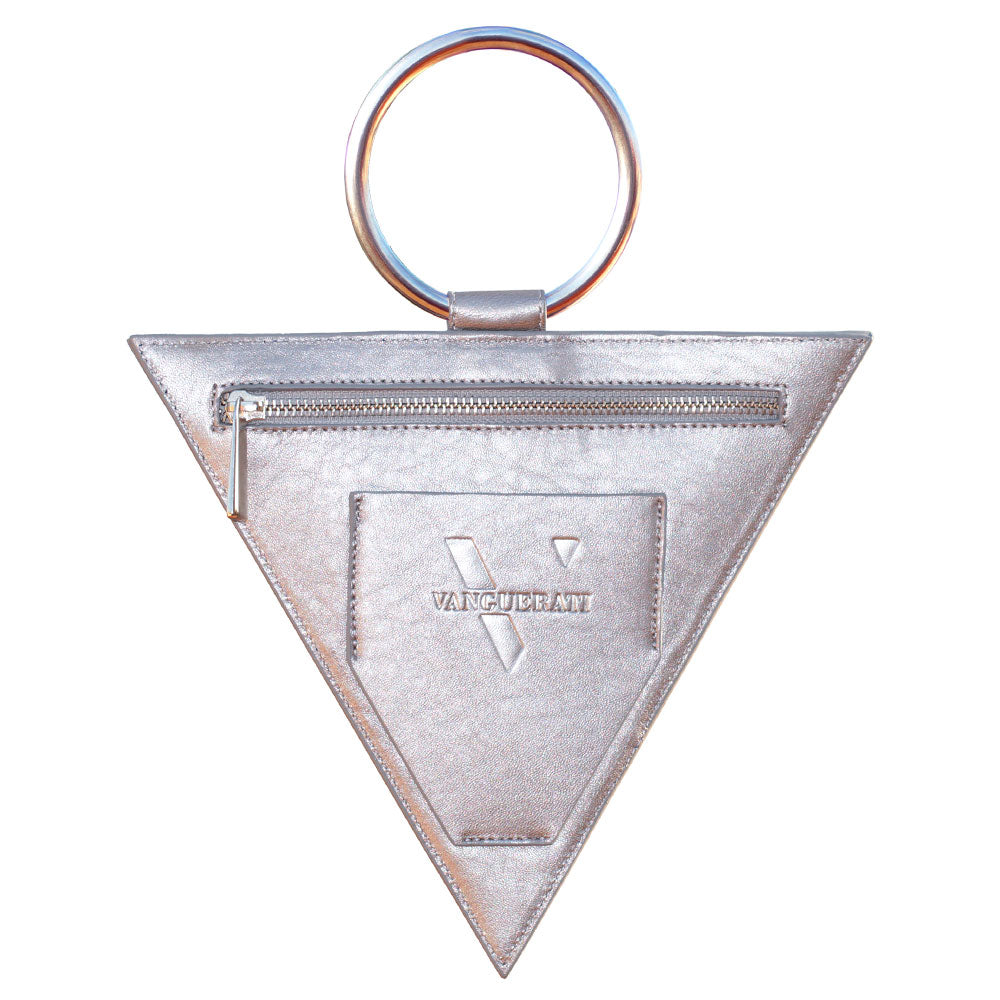 Triangle bag blue leather with handle – Triangular Bag With Handle Blue Back