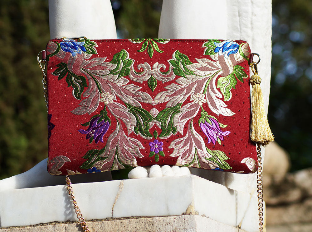 Fallera flowers Glory leather bag with Swarovski – Bolso Tela Fallera Ramas Swarovski 2 Vanguerati