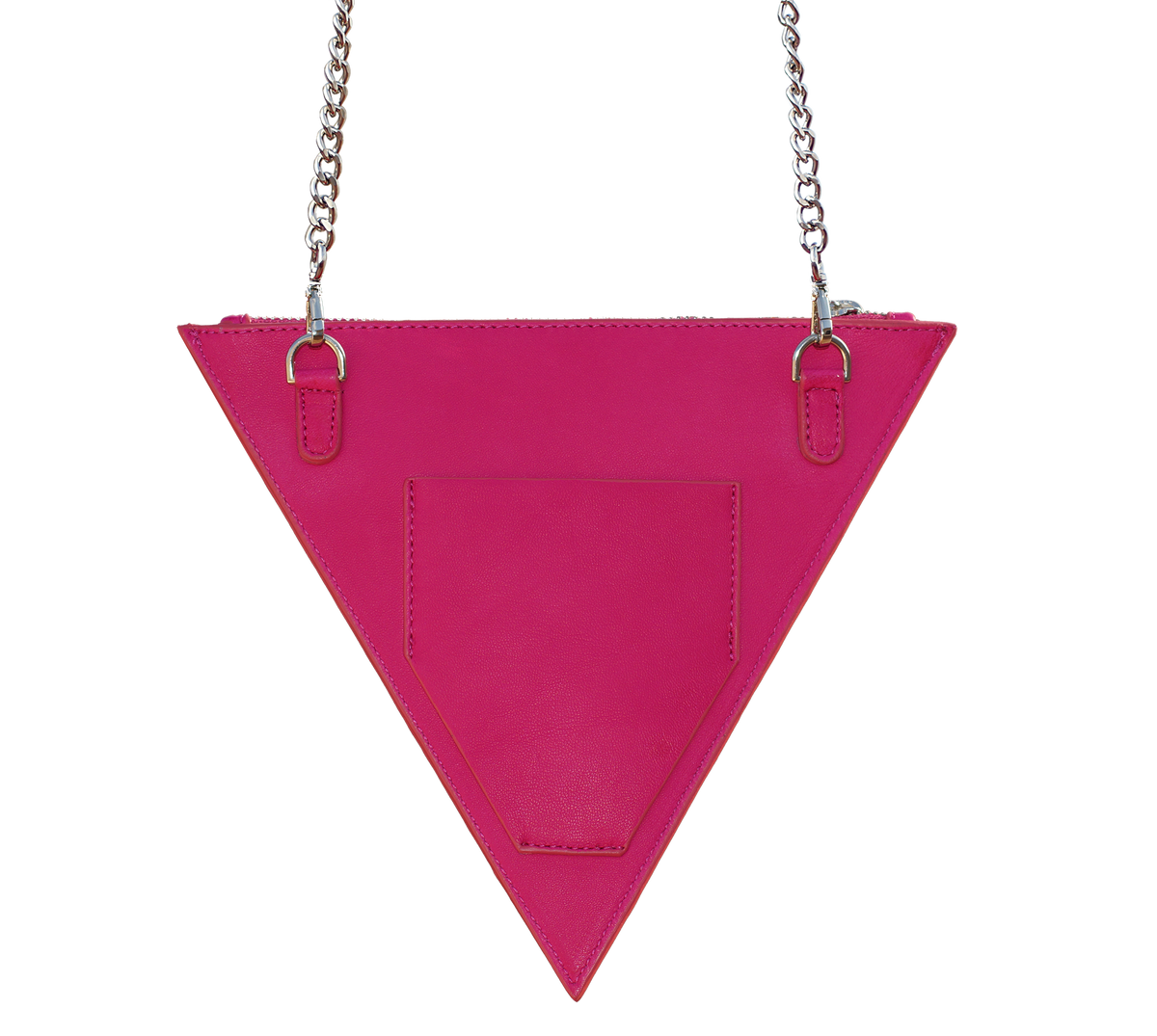 Triangle bag hand-painted diamond pink leather – Bolso Fucsia Con Bolsillo Trasero