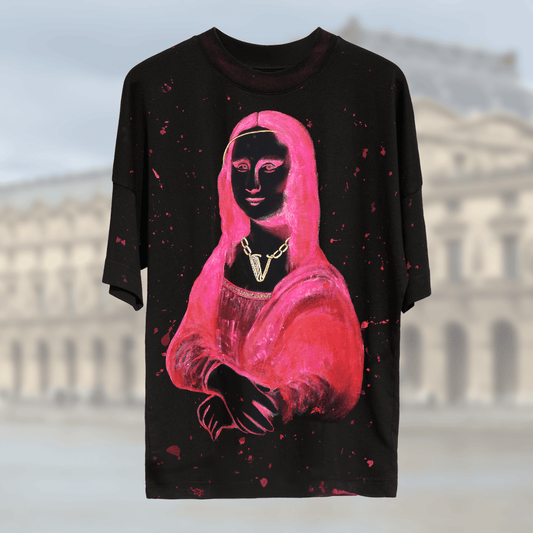Pink Monalisa neon hand-painted T-shirt