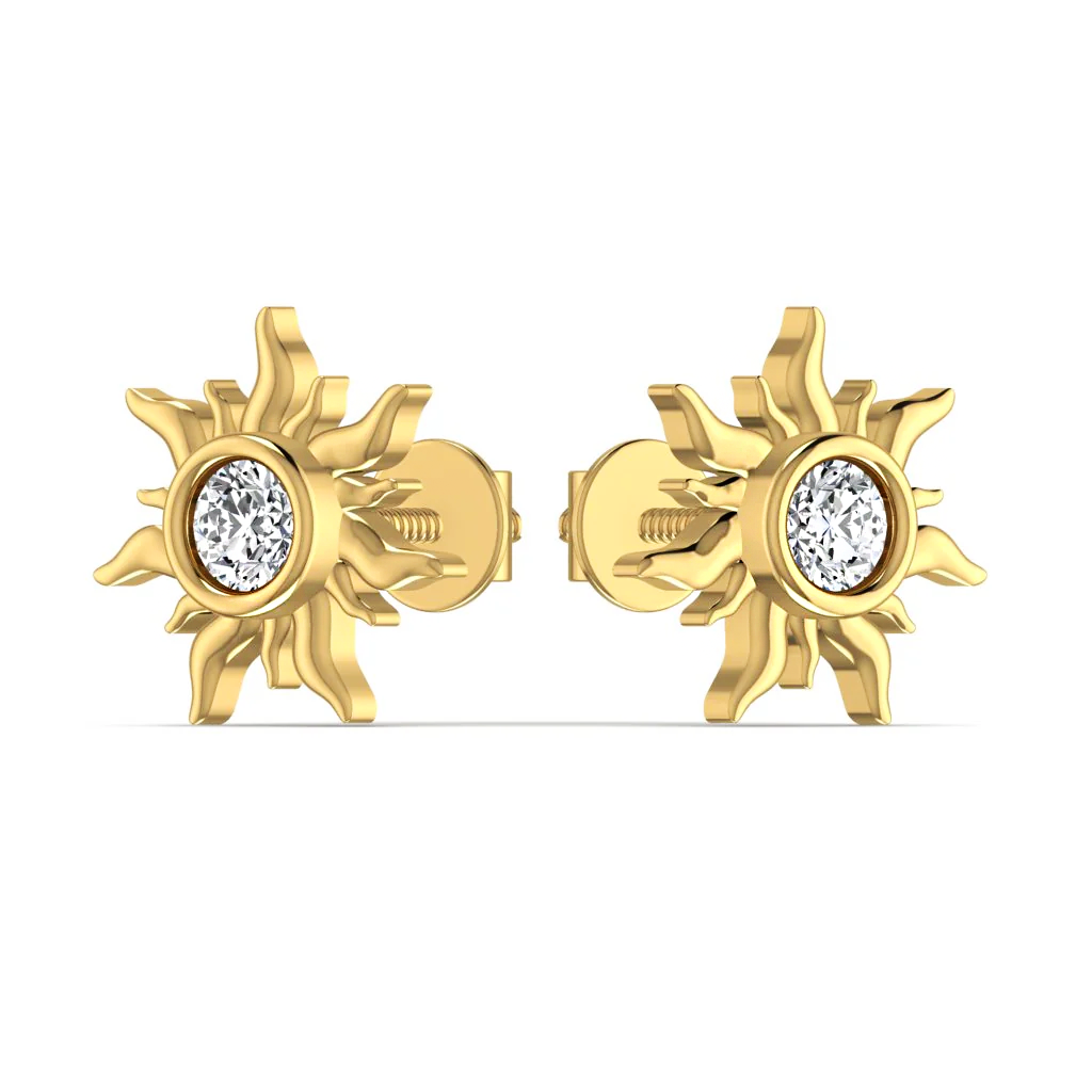 Sun earrings: yellow gold with 0.5ct solitaire diamond – Sun Earrings Yellow Gold With 0.5Ct Solitaire Lab Diamonds Igi Certificate