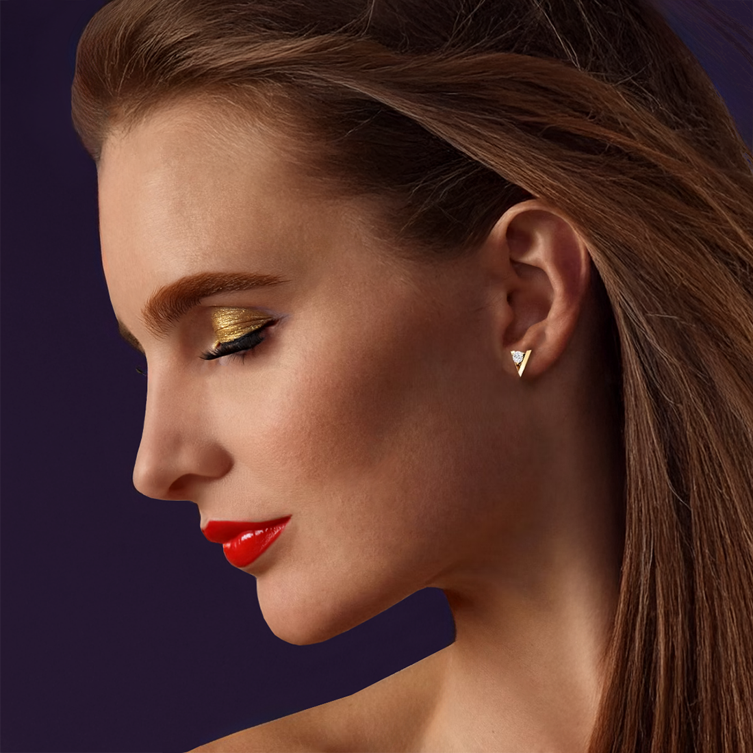 V earrings: yellow gold with 0.5ct solitaire diamond – V Yellow Gold Earrings With Solitaire Lab Diamond Model