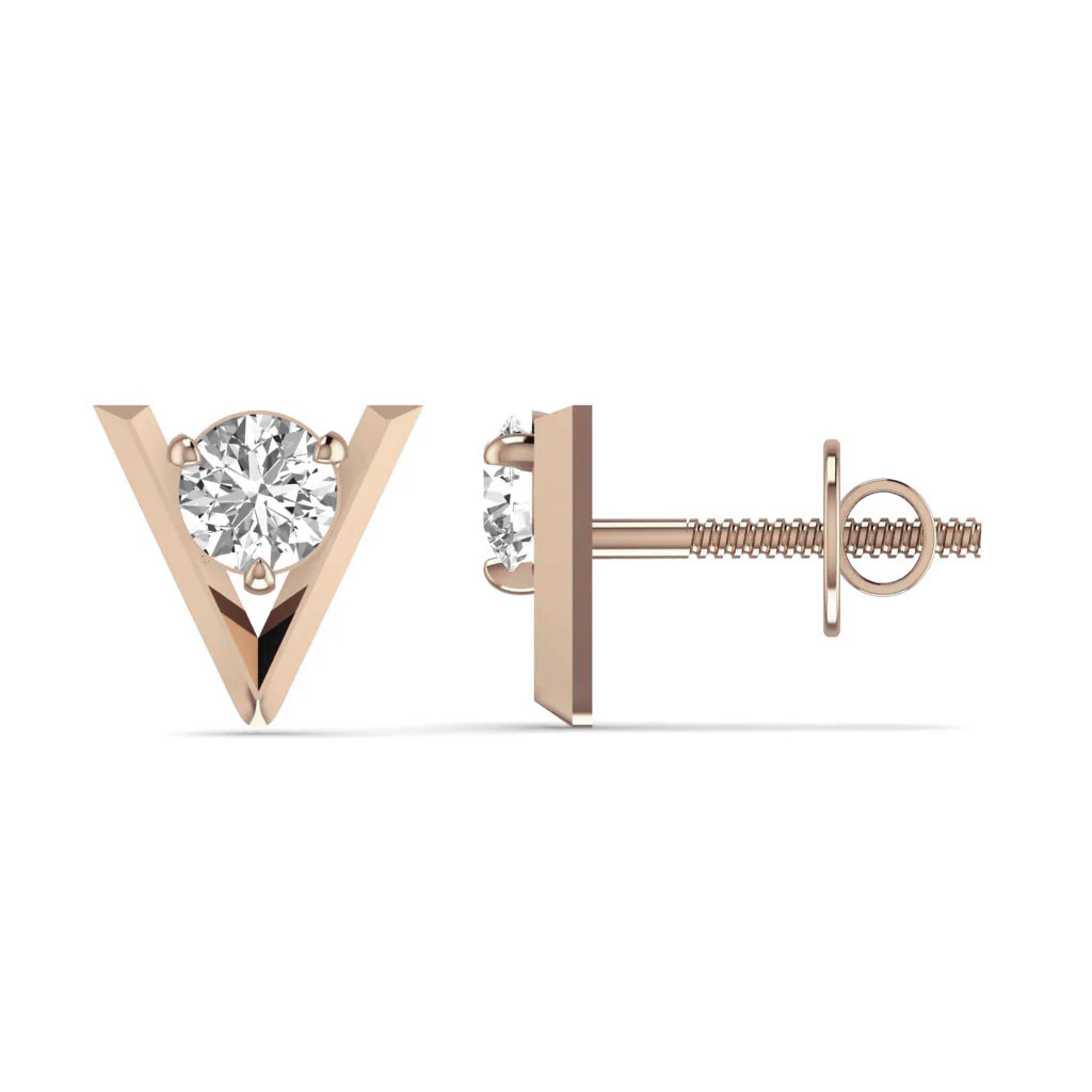 V earrings: rose gold with 0.5ct solitaire diamonds – V Rose Gold Earrings 3 With Solitaire Lab Diamond