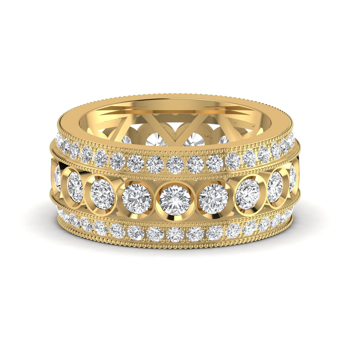 Three Row ring: yellow gold with 4.27ct diamonds