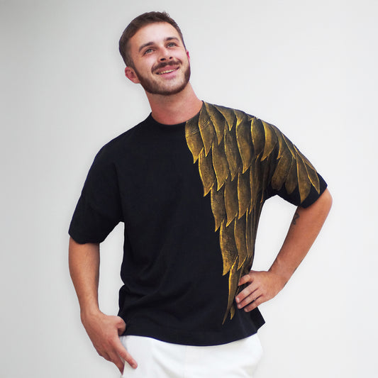 Gold angel wing hand-painted T-shirt