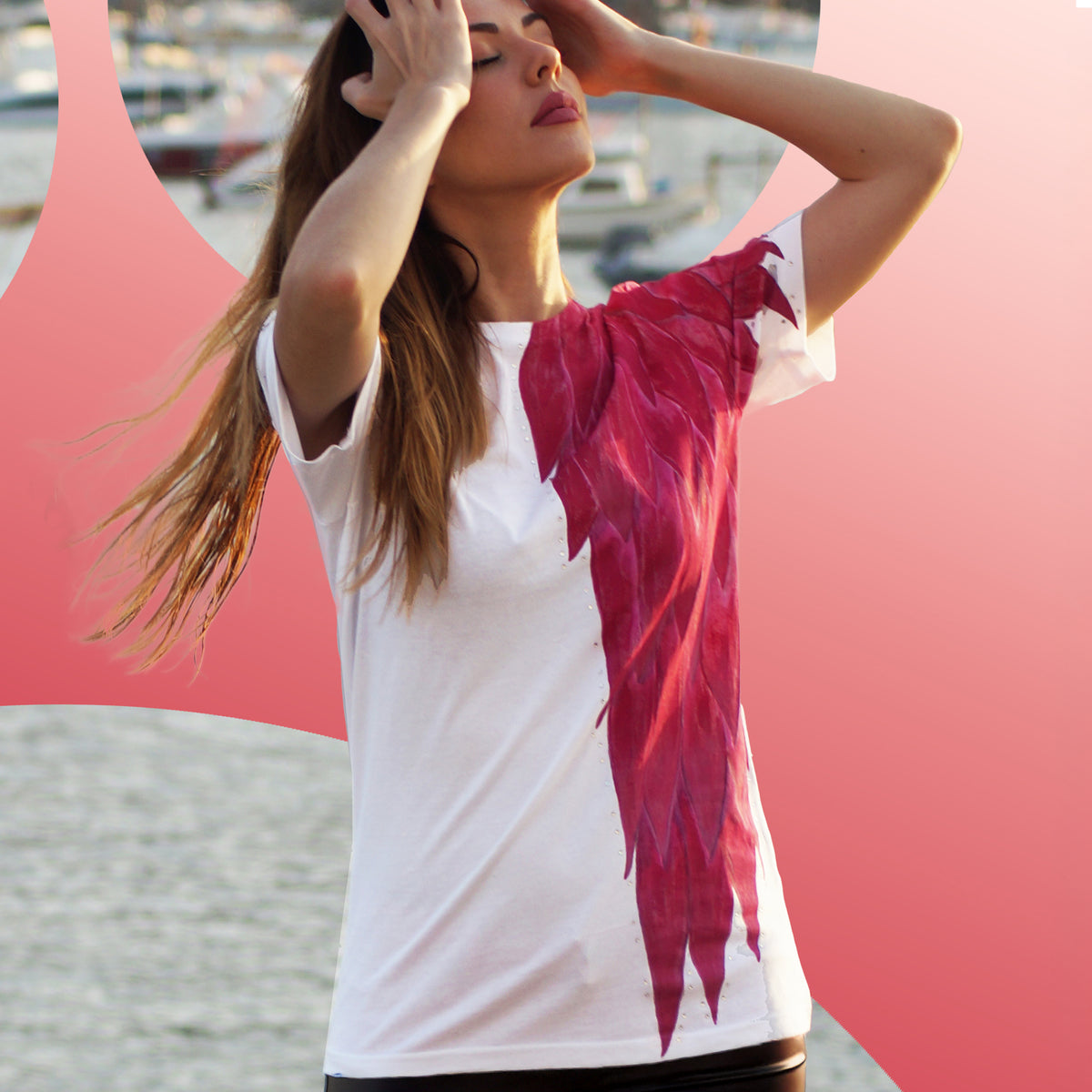 Pink angel wing hand-painted T-shirt