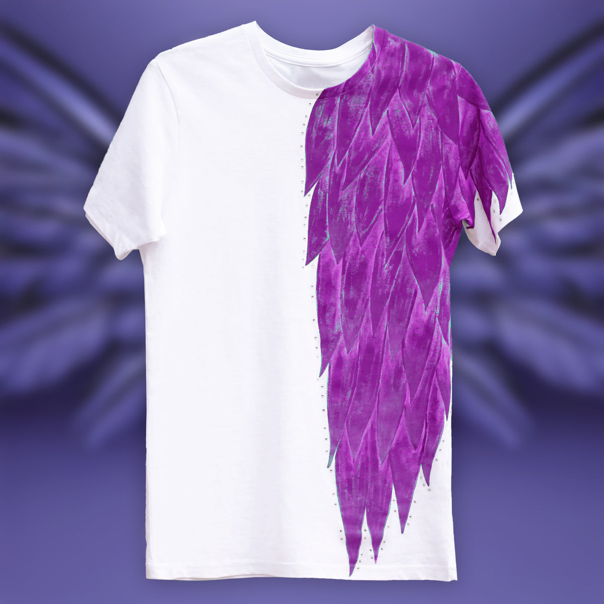 Purple angel wing hand-painted T-shirt
