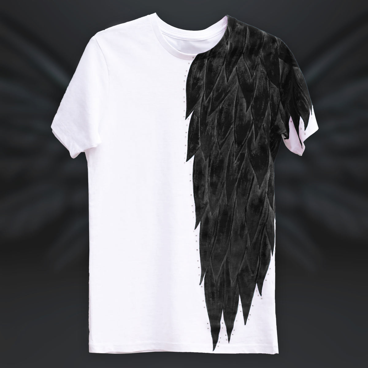 Black angel wing hand-painted T-shirt
