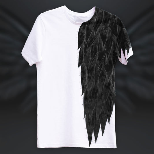 Black angel wing hand-painted T-shirt