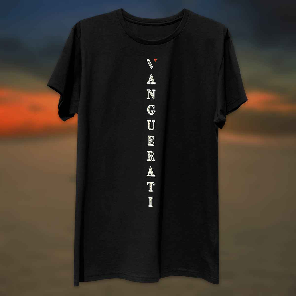 Vertical Swarovski front black T-shirt