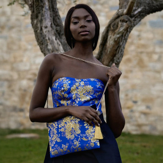 Fallera blue gold leather bag