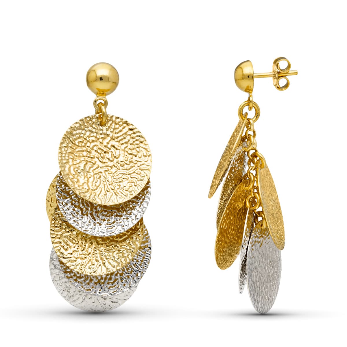 Disc earrings: 18 kt yellow and white gold 13g