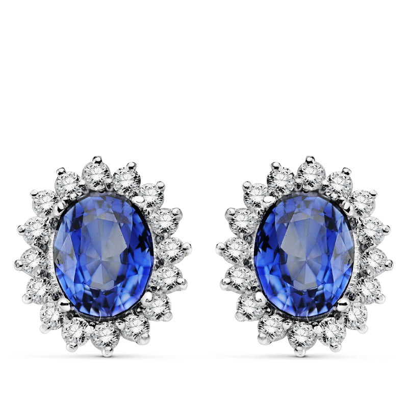 Oval sapphire earrings: 18 kt white gold with 4.94ct sapphires and 1.12ct diamonds