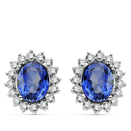 Oval sapphire earrings: 18 kt white gold with 4.94ct sapphires and 1.12ct diamonds