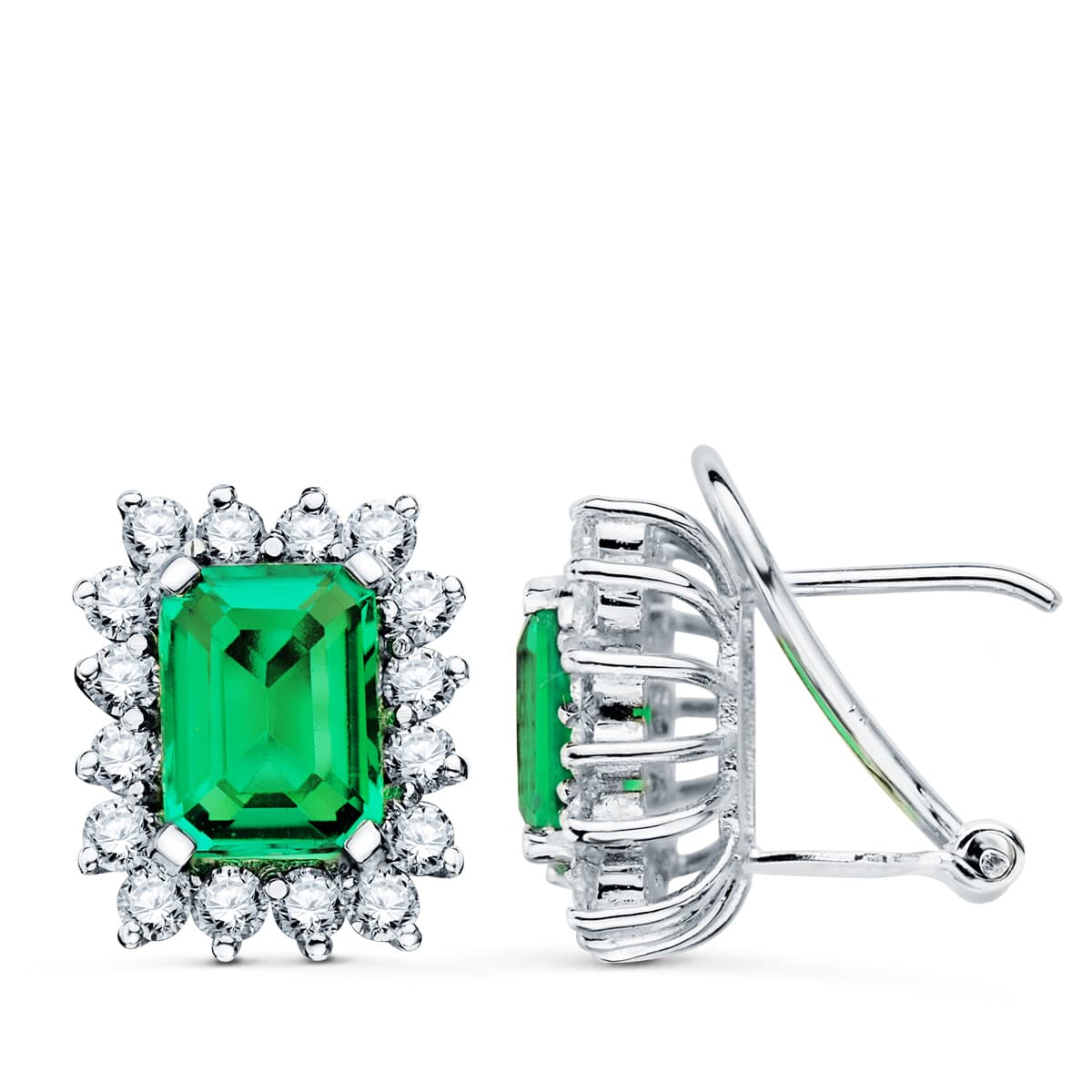 Rectangular emerald earrings: 18 kt white gold with 3ct emeralds and 1.12ct diamonds – 1735 Esb