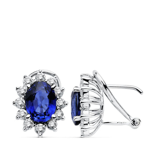 Oval sapphire earrings: 18 kt white gold with 3.26ct sapphires and 0.84ct diamonds