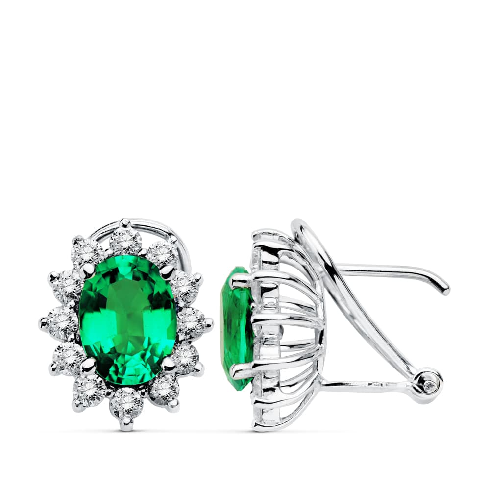 Oval emerald earrings: 18 kt white gold with 2.2ct emeralds and 0.84ct diamonds