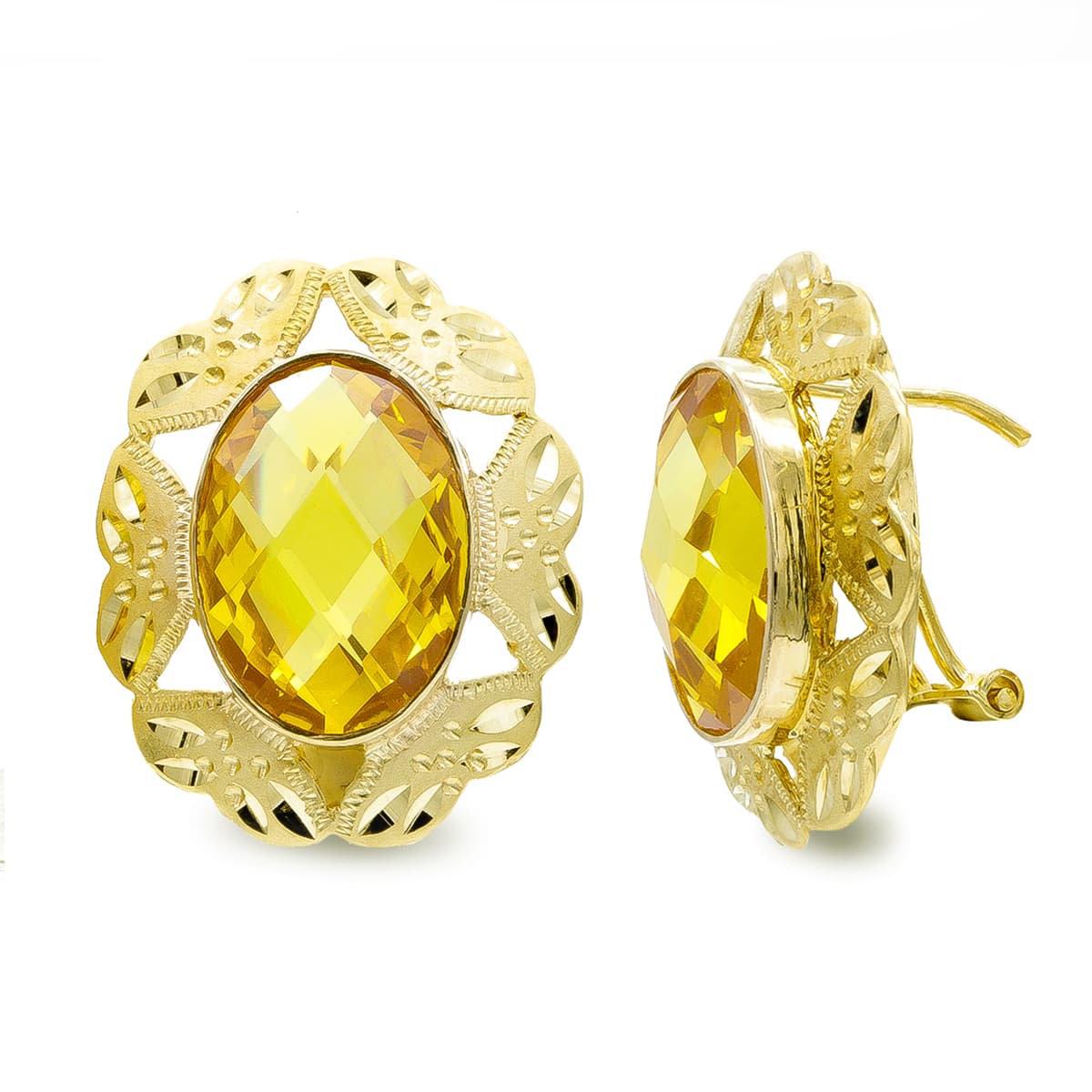 Oval topaz earrings: 18 kt yellow gold
