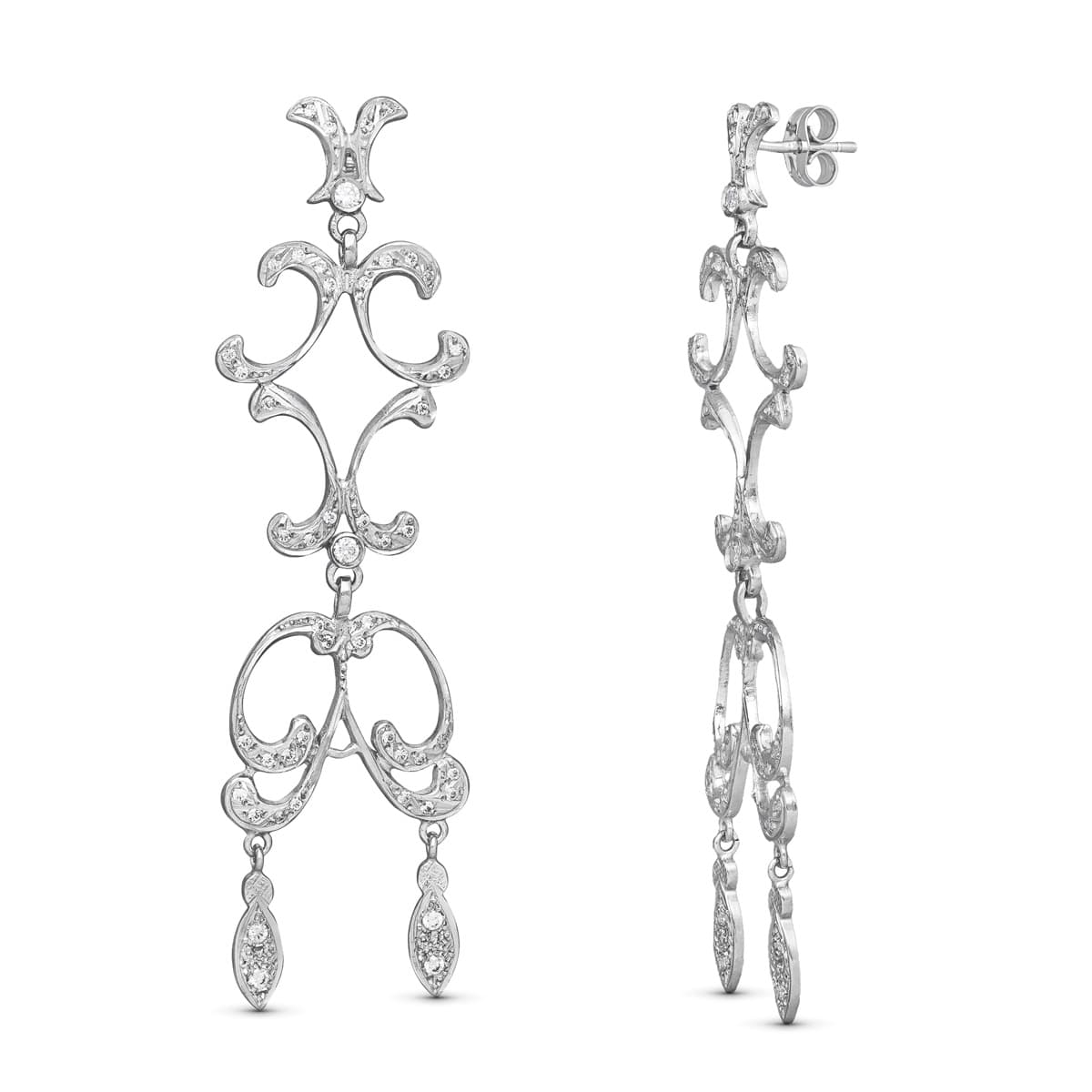 Openwork earrings: 18 kt white gold
