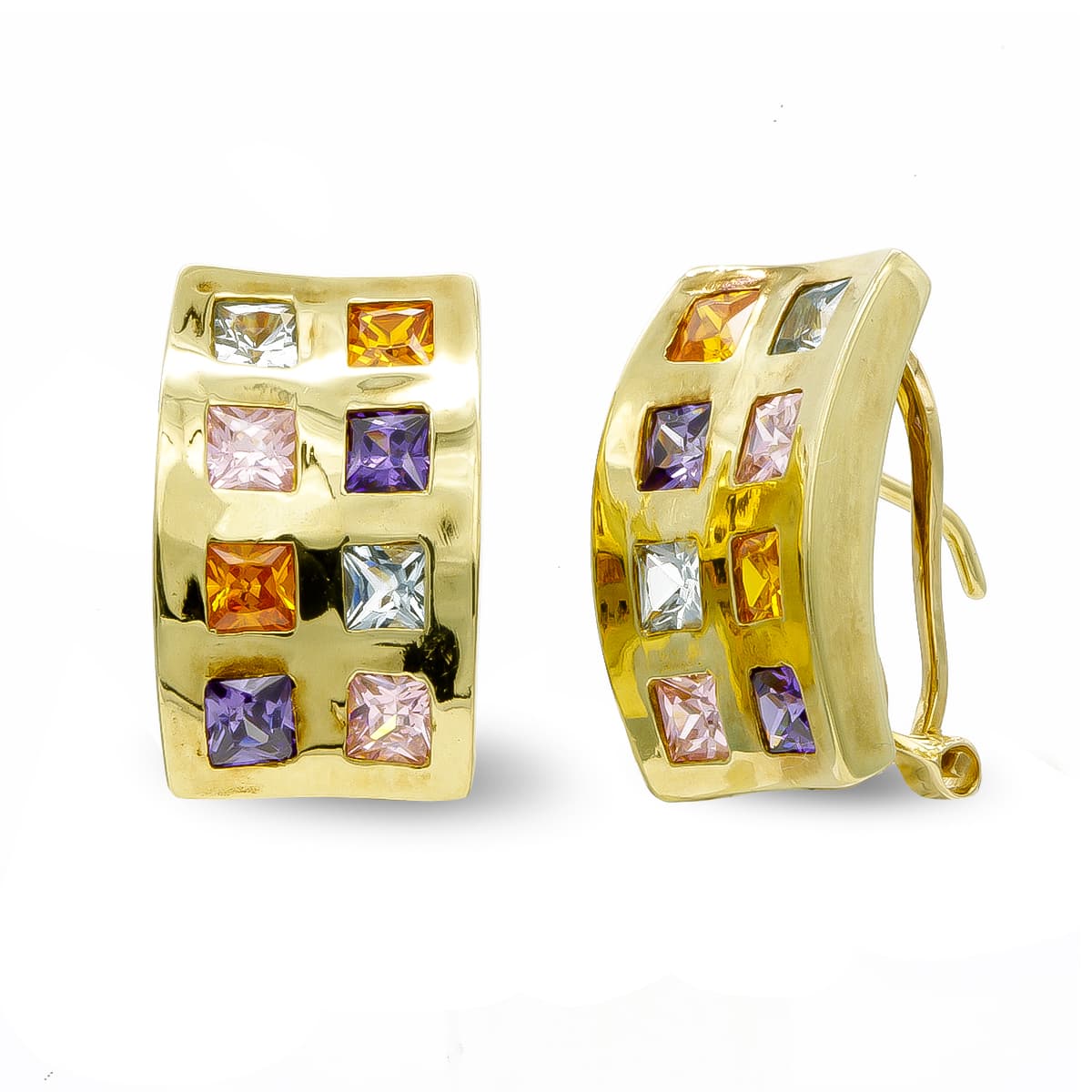 Curved gemstones earrings: 18 kt yellow gold