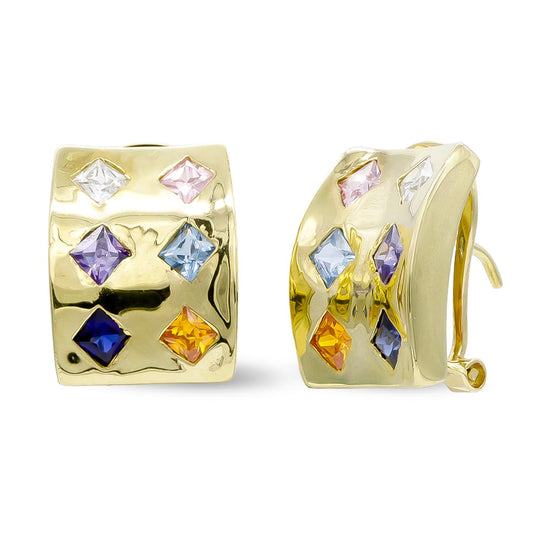 Curved gemstones mini earrings: 18 kt yellow gold