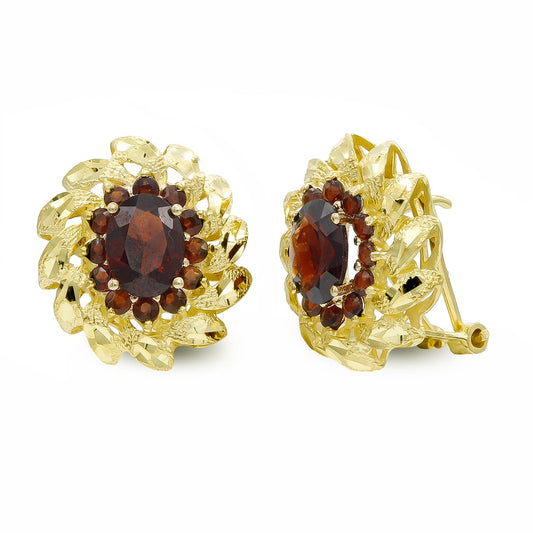 Garnet floral earrings: 18 kt yellow gold