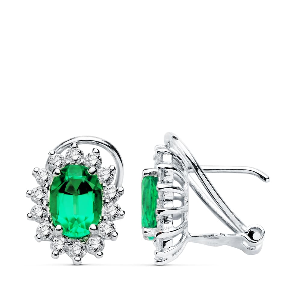 Oval emerald earrings: 18 kt white gold with 1.5ct emeralds and 0.58ct diamonds