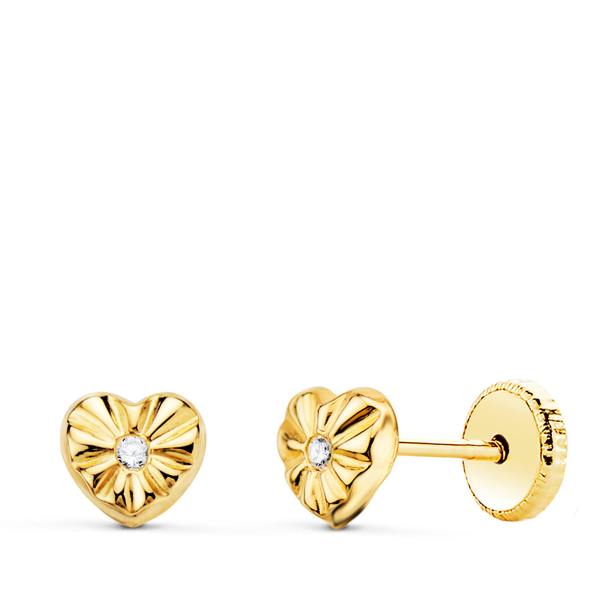 Gold stud heart earrings: 18 kt yellow gold