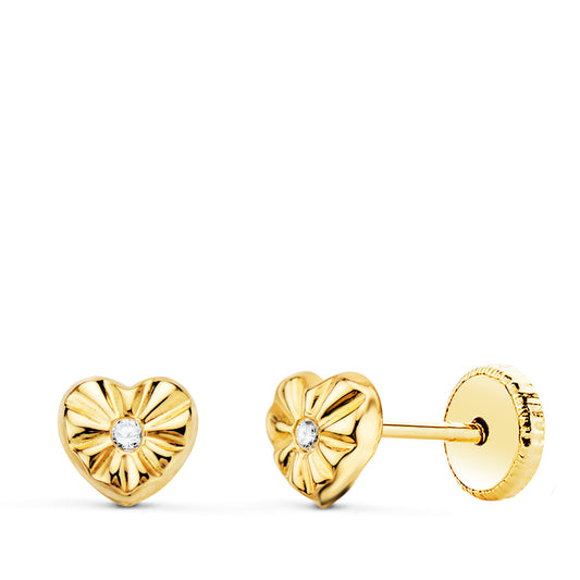 Gold stud heart earrings: 18 kt yellow gold