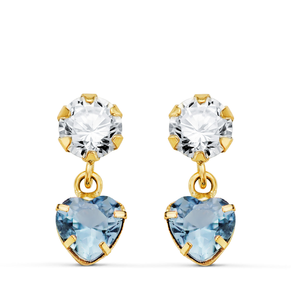 Aquamarine heart earrings: 18 kt yellow gold