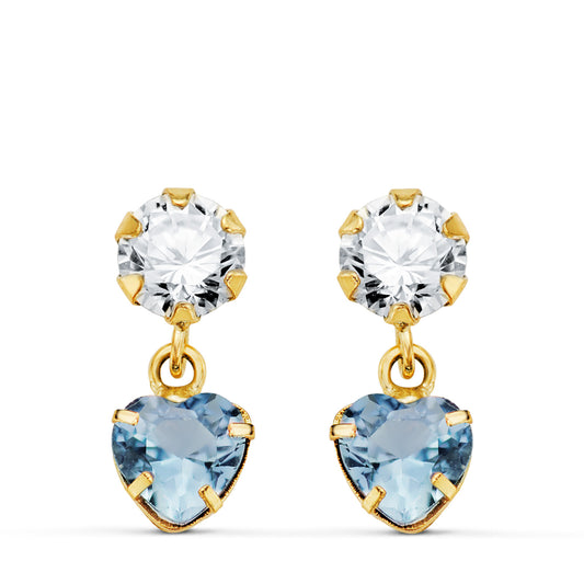 Aquamarine heart earrings: 18 kt yellow gold
