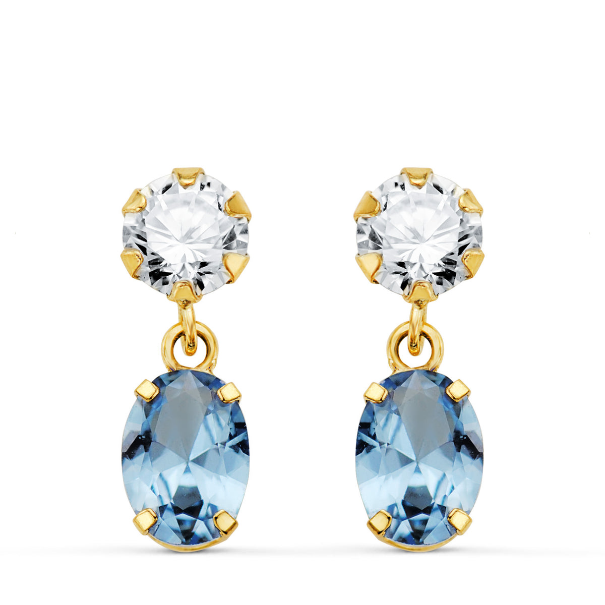 Aquamarine oval earrings: 18 kt yellow gold