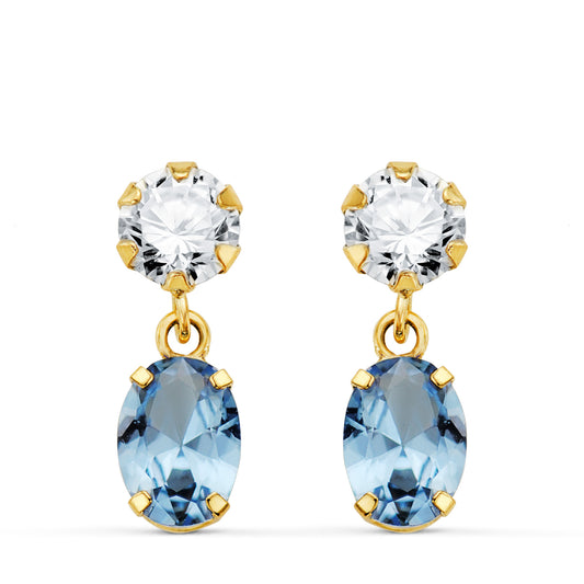 Aquamarine oval earrings: 18 kt yellow gold
