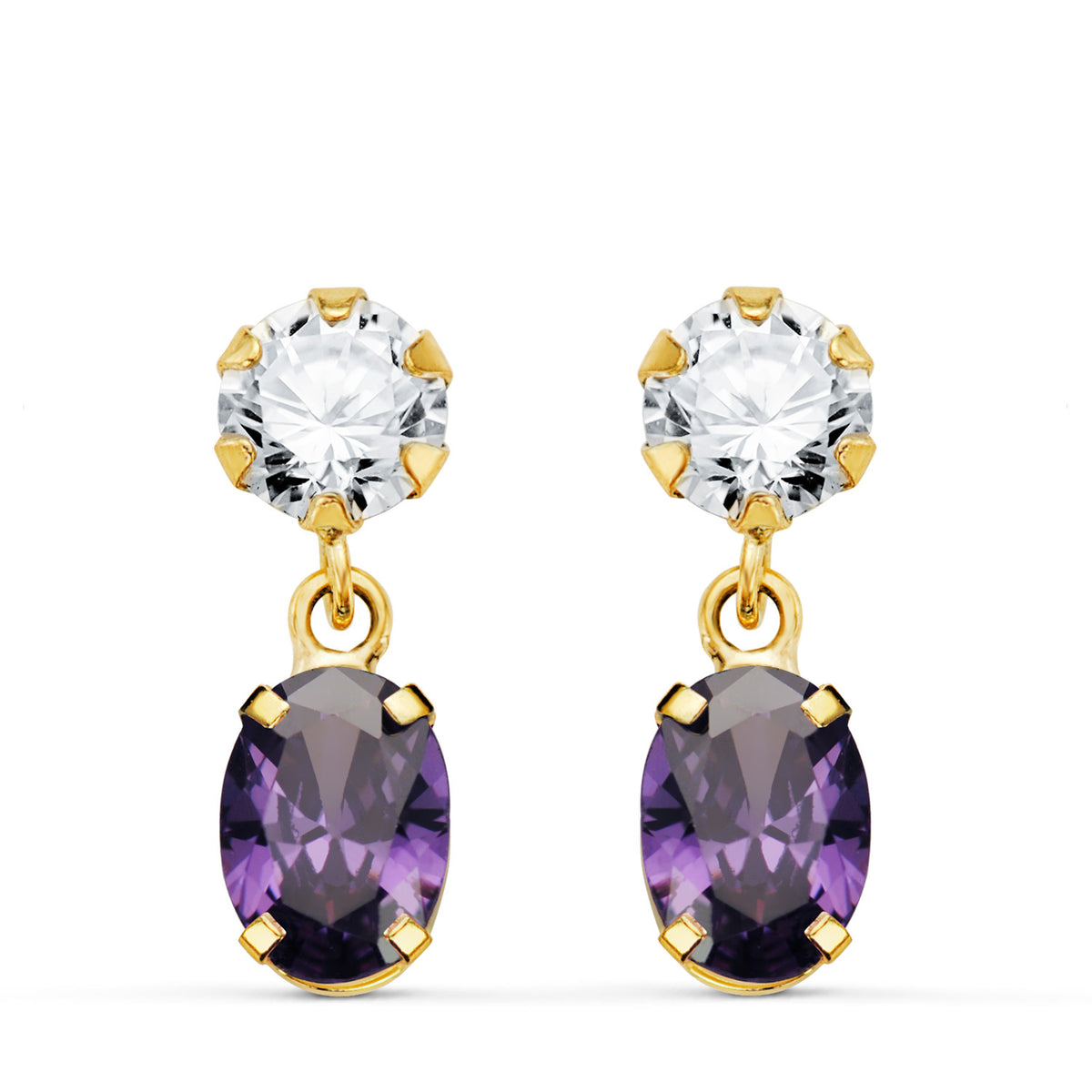 Amethyst oval earrings: 18 kt yellow gold