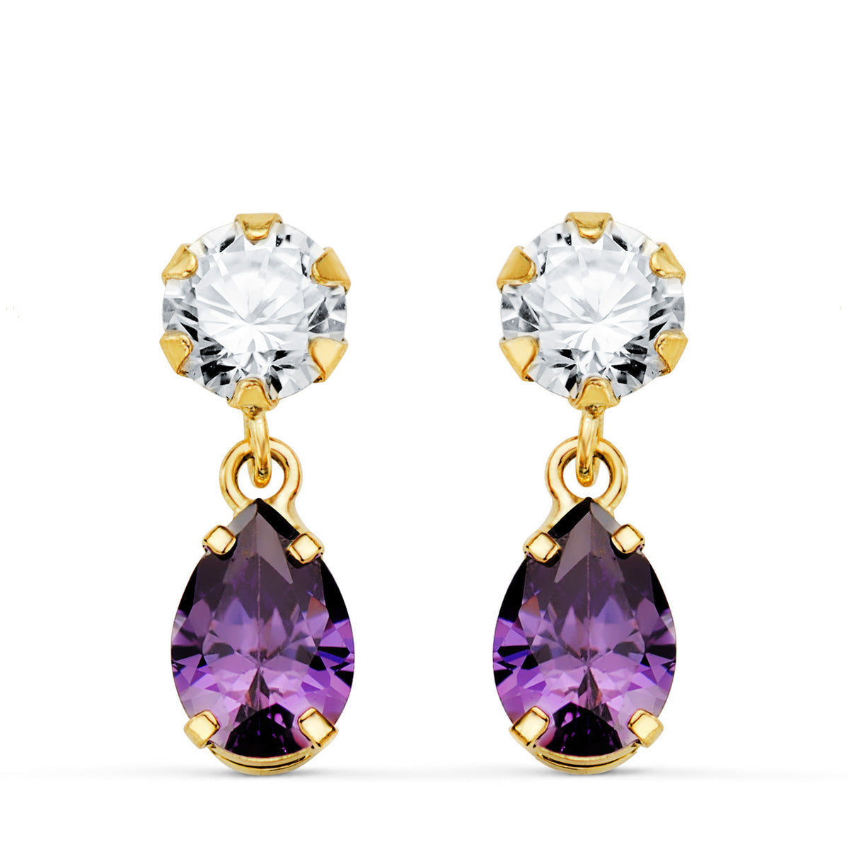 Amethyst teardrop earrings: 18 kt yellow gold