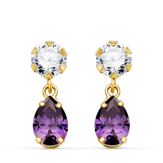 Amethyst teardrop earrings: 18 kt yellow gold