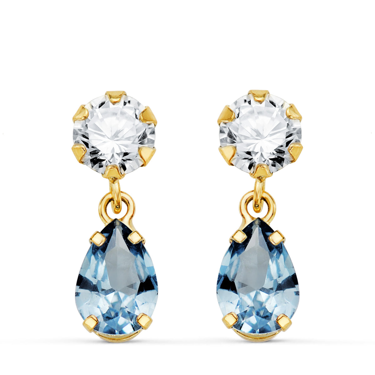 Aquamarine teardrop earrings: 18 kt yellow gold