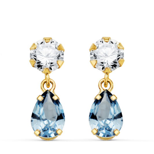 Aquamarine teardrop earrings: 18 kt yellow gold