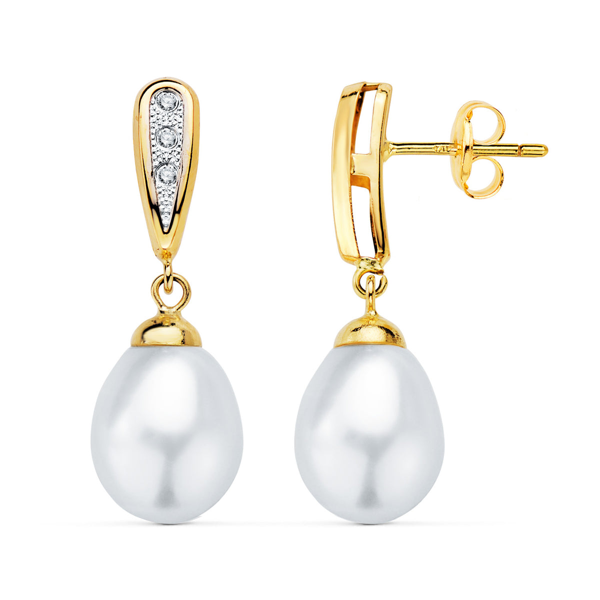 Bridal pearl earrings: 18 kt yellow gold