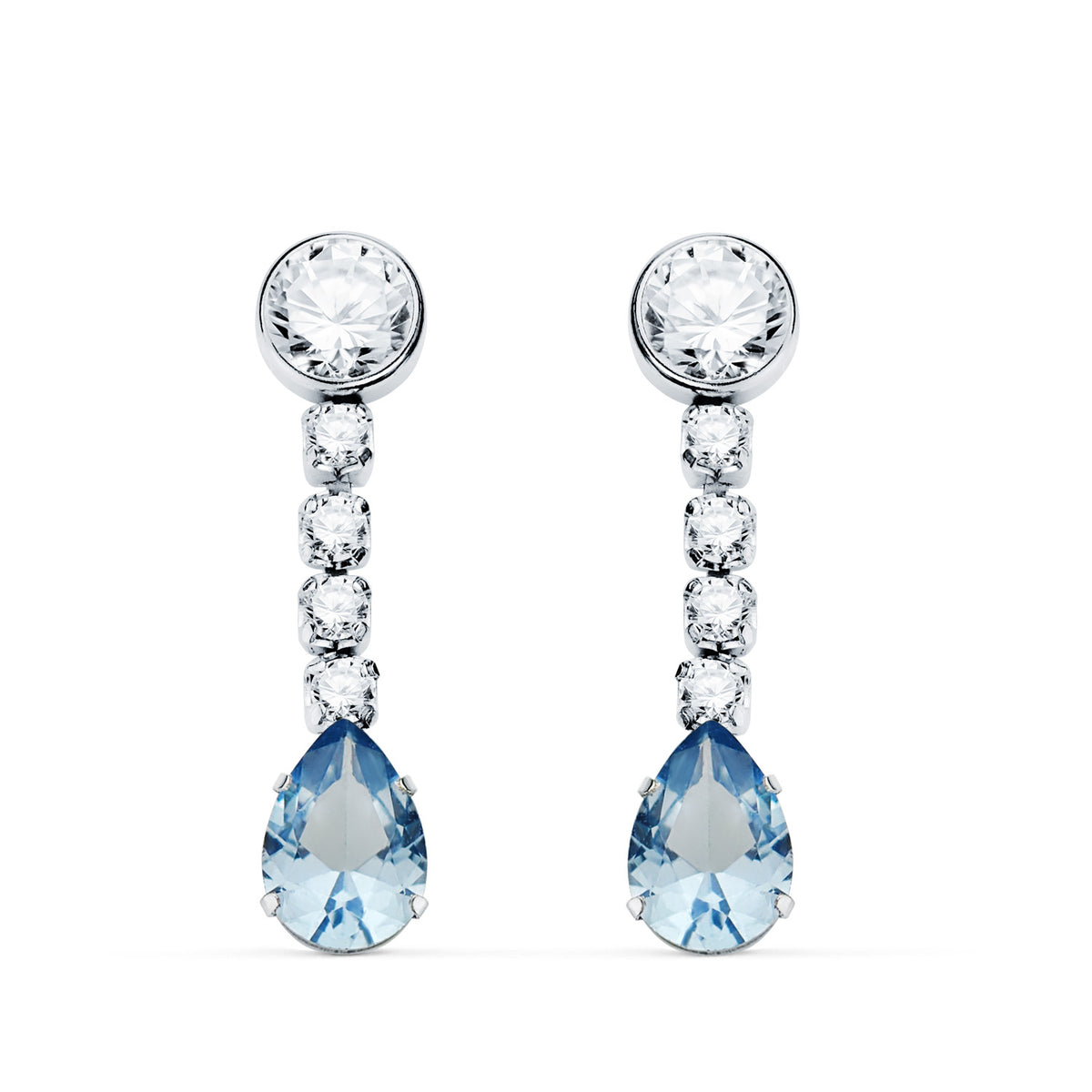 Aquamarine teardrop long earrings: 18 kt white gold – 21397 Am