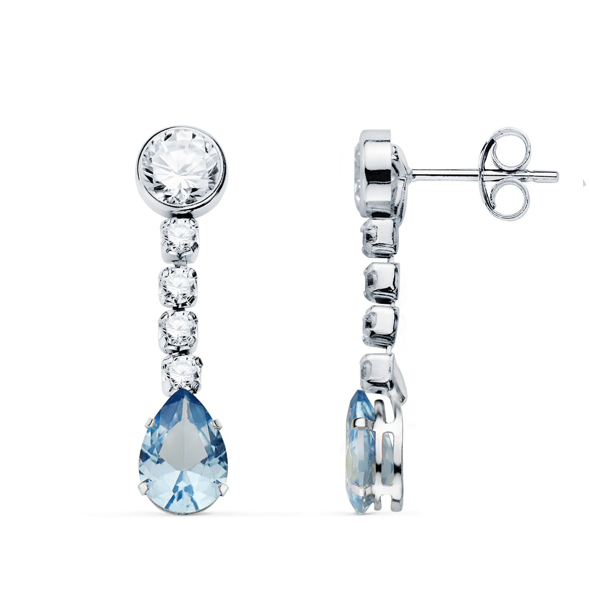 Aquamarine teardrop long earrings: 18 kt white gold – 21397 Ama